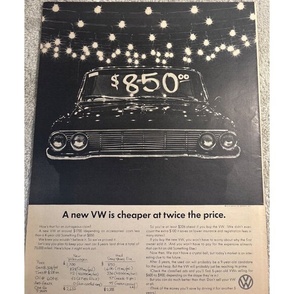 Vintage 1960s Volkswagen Advertisement VW Cheaper at Twice the Price - Picture 2 of 10